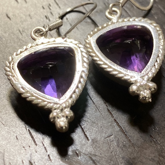 amethyst Sterling silver dangle pierced earrings - Picture 2 of 2